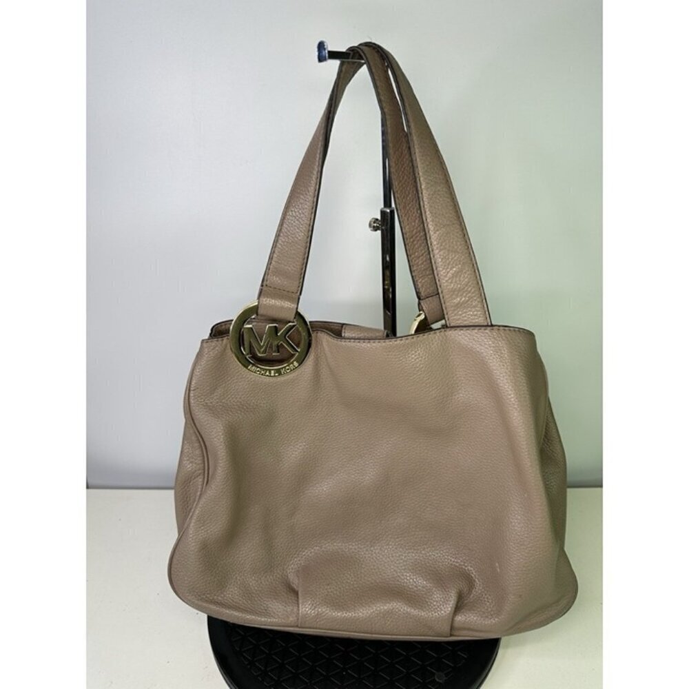 Michael Kors Fulton Purse Carmel Brown Pebbled Leather Shoulder Bag Tote Shopper